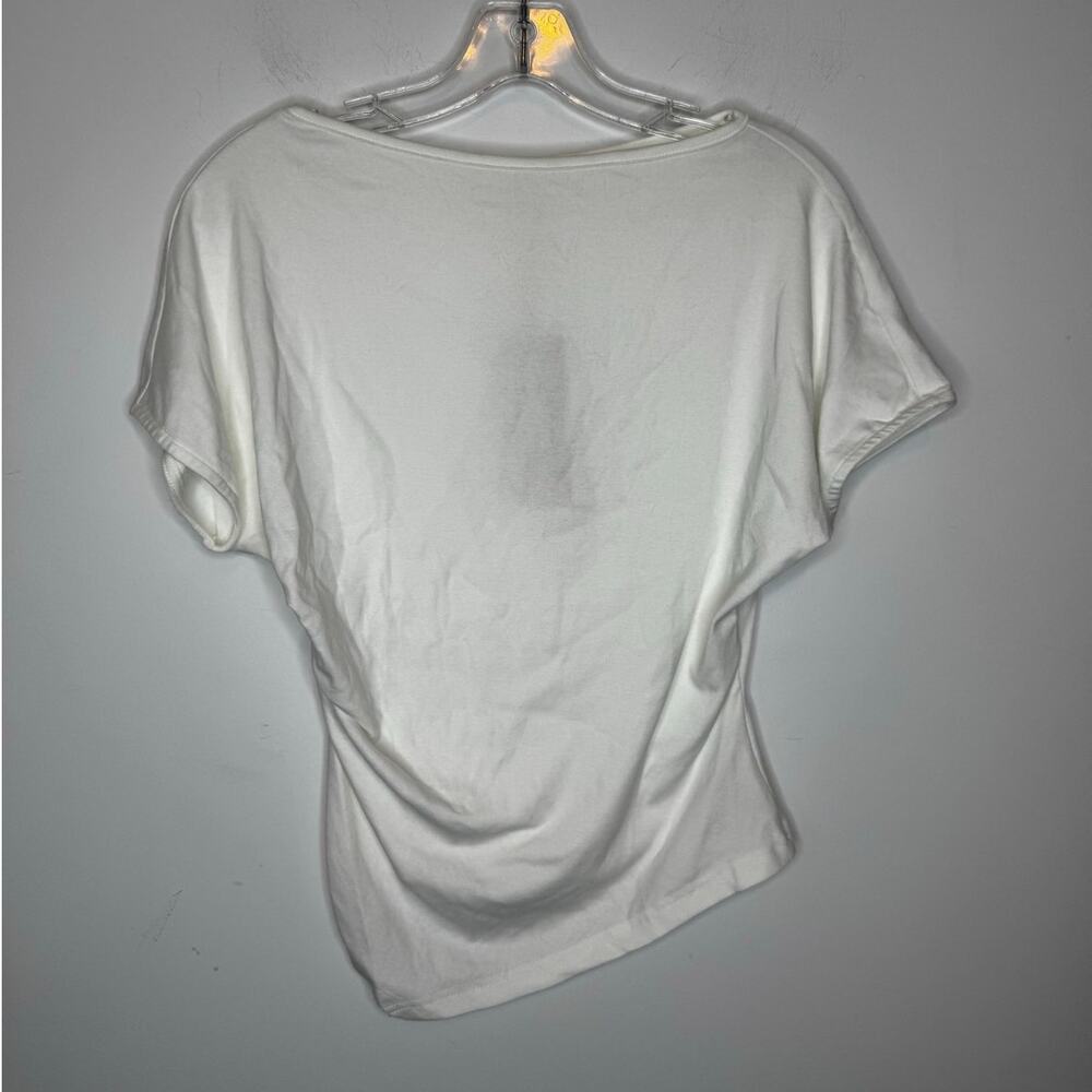 OGL Elevated V-Neck Side Ruched Cap Sleeve Bra Tee Pure White Size S New